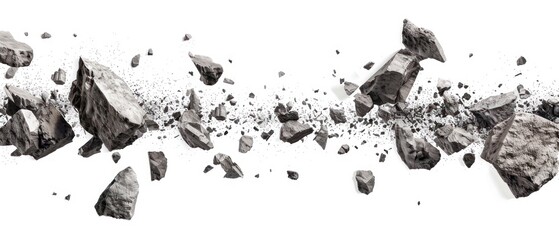 Abstract Falling Rock Stone Debris on White Background