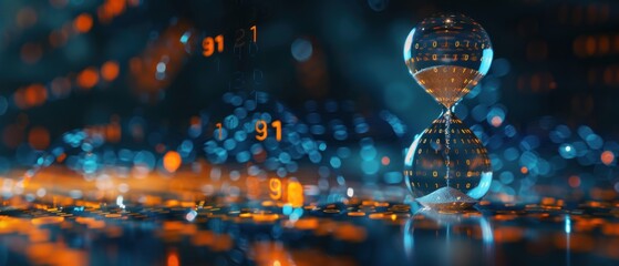 Futuristic hourglass on dark blue background