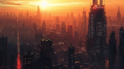 Fototapeta premium Futuristic Cityscape at Sunset