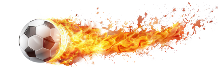 Burning soccer (football) ball flying with flames, cut out