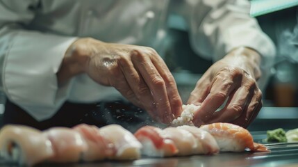 Masterful Hands Capturing the Artistry of Japanese Sushi Making