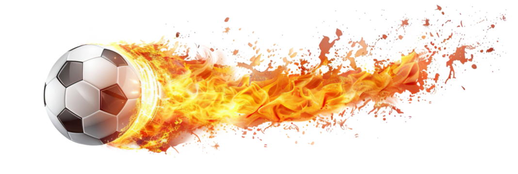 Burning soccer (football) ball flying with flames, cut out - Powered by Adobe