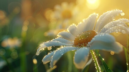 Morning Dew Enchanting Closeup of Vibrant Daisy in Soft Light