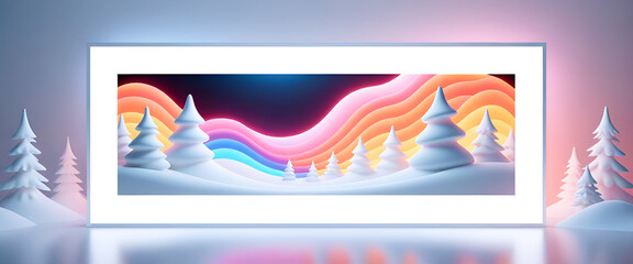 Obraz premium illustrazione con paesaggio invernale ed elementi geometrici astratti a tema surreale