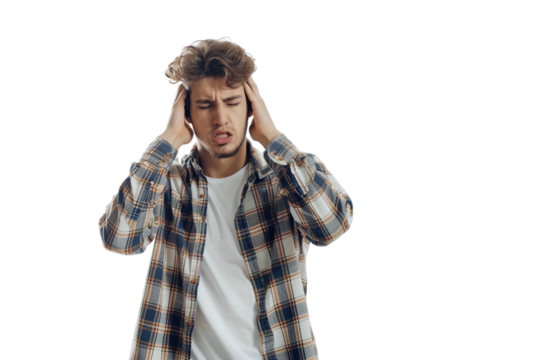 Man Keeping His Hands on Ear isolated on transparent background