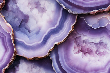 Obraz premium Lilac natural crystals and stones, geode slices, agates. Seamless pattern for backgrounds, wallpapers and backdrops