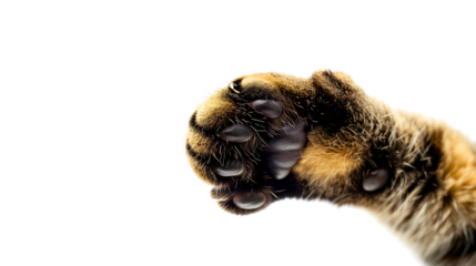 A transparent cat's paw, an animal paw with claws and a black pad, yellow and black in color.