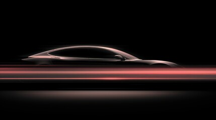 Sleek futuristic car in motion blur against a dark background, conveying speed and modern design in this striking automotive stock photo.