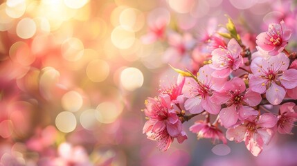 Delicate Pink Blossoms Against a Softly Blurred Background of Golden Light