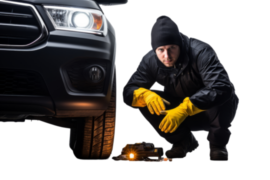 Mechanic holding a toolbox, ready to work, smiling confidently, clean uniform Isolated on white background