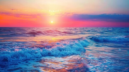 Colorful Sunset Over Ocean Waves