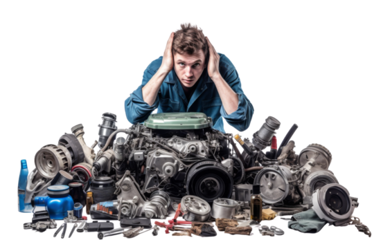 Pensive businesswoman holding chin, isolated on white background