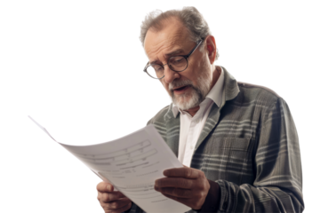 Mature manager perusing file, isolated on white background