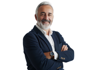 Mature gentleman smiling with arms crossed Isolated on white background