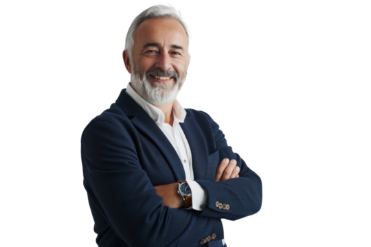 Mature gentleman smiling with arms crossed Isolated on white background - Powered by Adobe