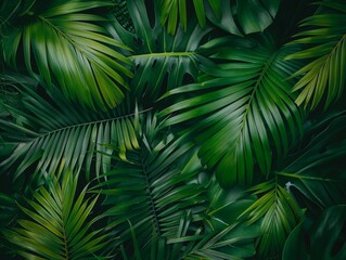 Closeup nature view of green leaf and palms background. Flat lay, dark nature concept, tropical leaf