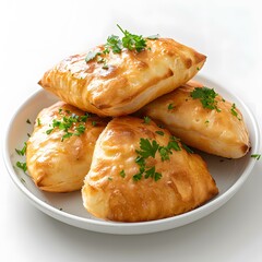 Homemade delicious baked envelopes with greens