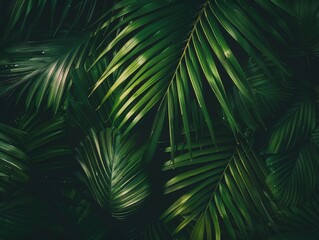 Closeup nature view of green leaf and palms background. Flat lay, dark nature concept, tropical leaf