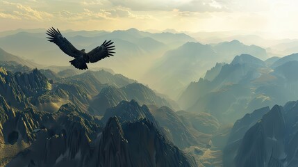Fototapeta premium A majestic image of an eagle flying above a majestic mountain range