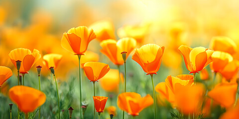 Obraz premium Orange California poppies bloom in spring
