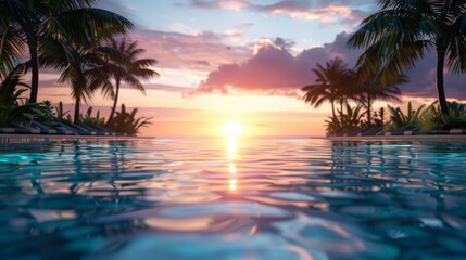 A Tranquil Pool Reflecting the Vibrant Sunset