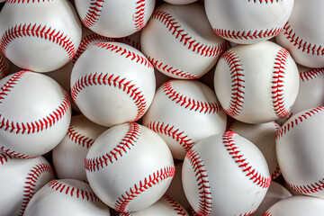 Top view of a pile of many baseball balls