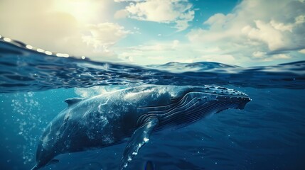 Naklejka premium Whale surfacing in the ocean. Macro photography