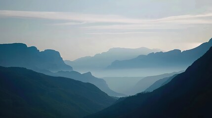 Fototapeta premium Blue Mountains Silhouettes in Early Morning Mist