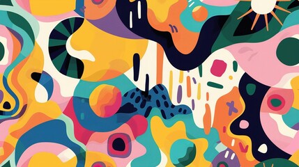Abstract Colorful Pattern With Organic Shapes and Geometric Elements