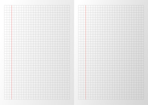 gridded with margin paper on a page spread white realistic