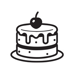 minimalist birthday cake with cherry logo design tattoo illustration black and white vector high quality for music cover tee shirt prints coloring book for kids