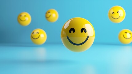 Bright and Cheerful Yellow Smiley Faces Floating Against a Vibrant Orange Background for Happiness and Positivity