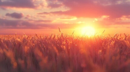 Golden Hour Bliss Majestic Wheat Field Under the Setting Sun Tranquil Nature Stock Photo