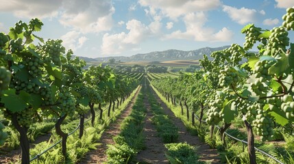 Naklejka premium Vibrant Vineyard Vista A Breathtaking Display of Grapevines in the Heart of Wine Country