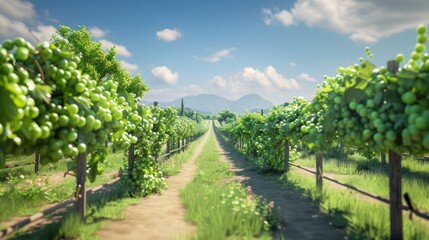 Naklejka premium Sunkissed Vineyard Captivating Rows of Grapevines in the Heart of Wine Country