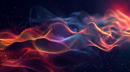 Fototapeta premium Dynamic abstract waves of colorful light and particles on dark background, representing energy and motion.