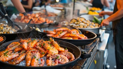 Sensational Seafood Spectacle Vibrant Market Scene Bursting with Fresh Shrimp and Shellfish Delights