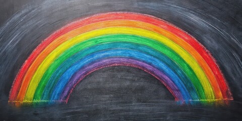 Fototapeta premium Chalk drawing of a colorful rainbow on a blackboard , chalk, drawing, vibrant, colorful, rainbow, blackboard, art, creativity