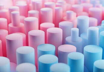 Fototapeta premium landscape made from tiny pink and blue cylinder patterns, isometric view, cinematic detail shot close up shot