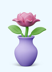 Obraz premium Pink 3D peony in vase. Delicate flower for elegant decor. Vertical illustration