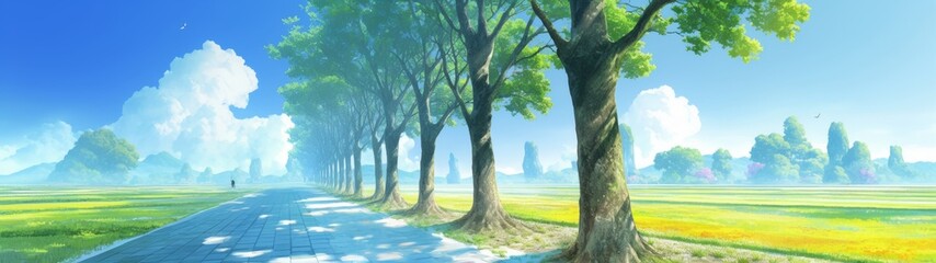 Dynamic Anime Landscape, vibrant action scene, intricate details in character design, minimalist backdrop, spacious composition allowing for focus on movement and energy.