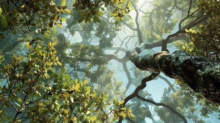 Majestic Forest Canopy Enchanting Mistletoe Embracing Tree Branches in Lush Wilderness