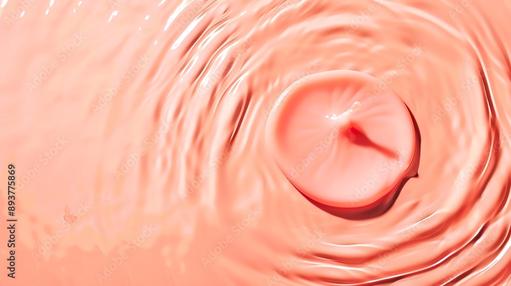 Poster abstract close-up of a pink drop creating ripples in water, showcasing fluid movement and color dyna