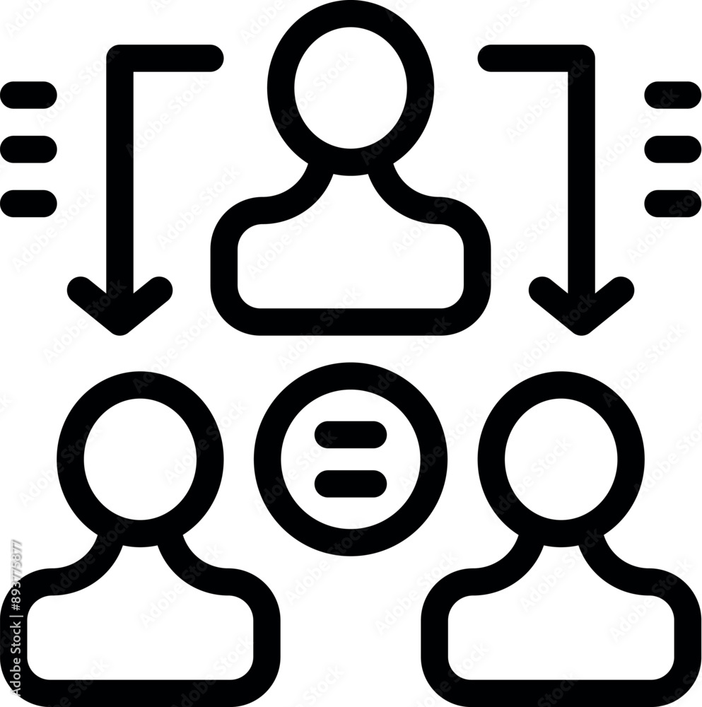 Aufkleber icon of a manager distributing tasks to employees, symbolizing delegation and collaboration in a bus