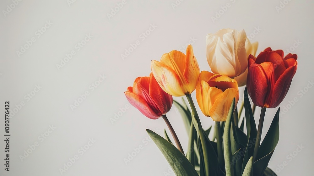 Canvas Prints Tulip bouquet held against white backdrop with text space