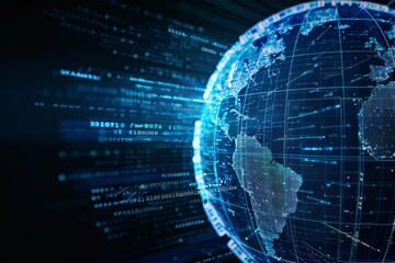 Fototapeta premium A digital representation of the Earth with glowing lines and data streams, symbolizing the interconnectedness of the global network.
