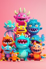 Obraz premium A Group of Colorful and Playful Cartoon Monsters