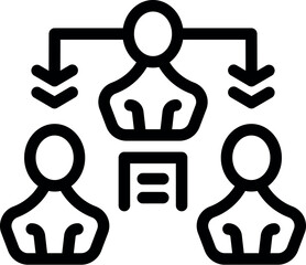 Icon of a business hierarchy showing a manager delegating tasks to two employees