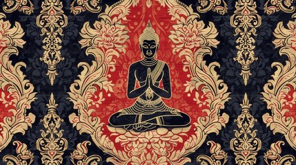 Obraz premium Highlight the cultural significance of Thai traditional patterns with a seamless digital design, blending historical motifs with modern design elements.