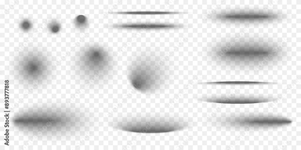 Leinwandbilder set of circle and oval shadow effects. different realistic soft grey shapes. round and elliptic pack